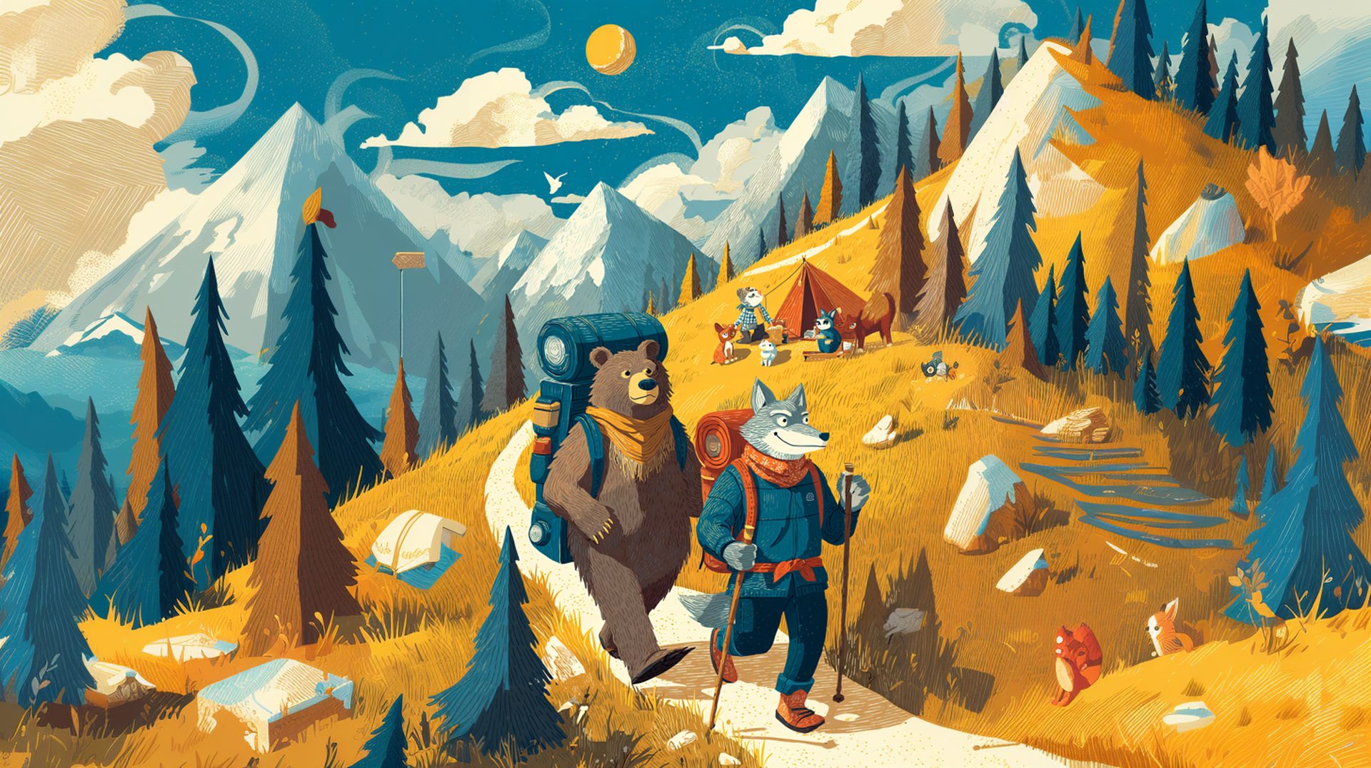 Friends heading into the mountains together