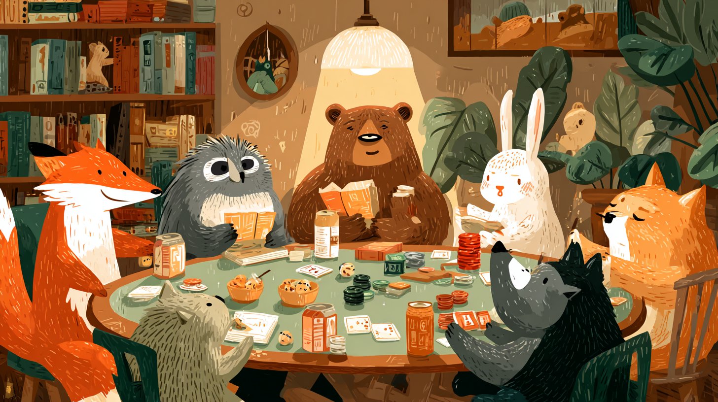 Friends gathered around a table for games